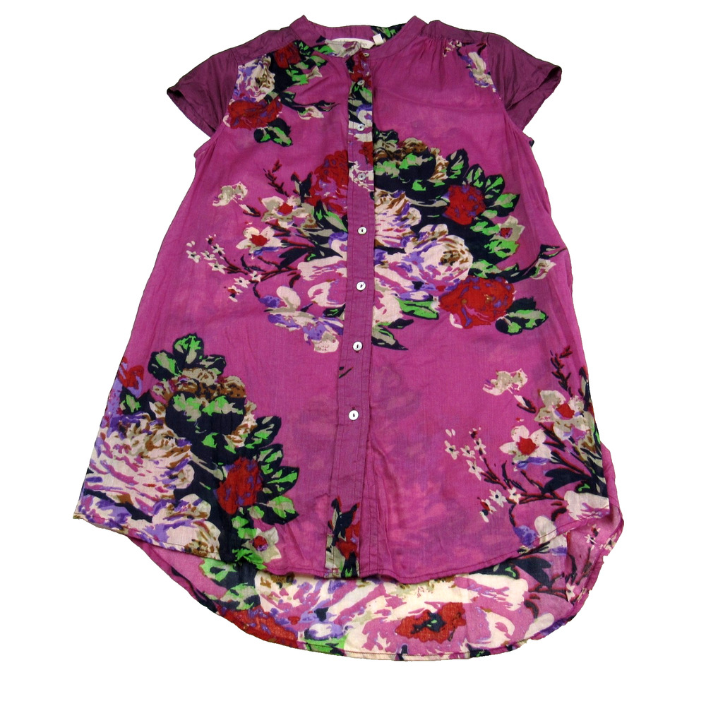 Soft Surroundings Bouquet of Roses Tunic XS Purple Floral Sheer Voile Top